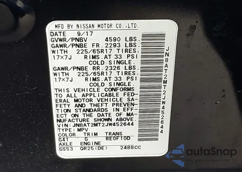 2018 Nissan Rogue S из США, поврежденный, VIN JN8AT2MT2JW452644